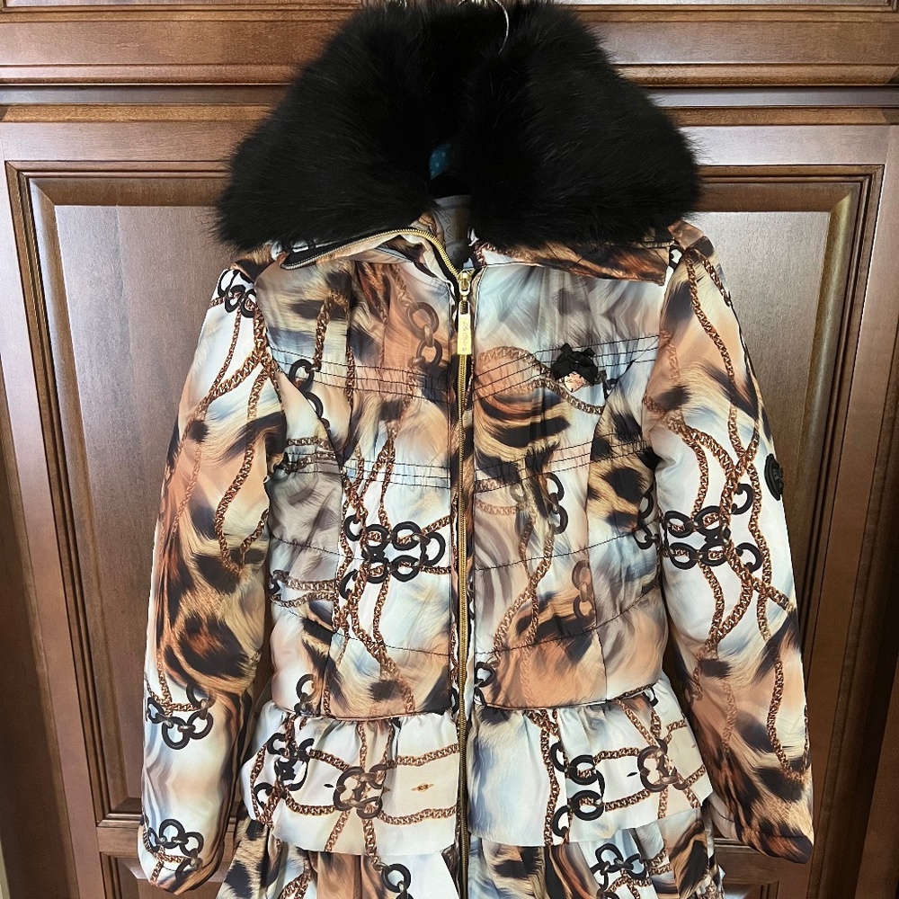 Designer Le Chic Chain Cheetah Winter Girls Hooded Ruffle Cost